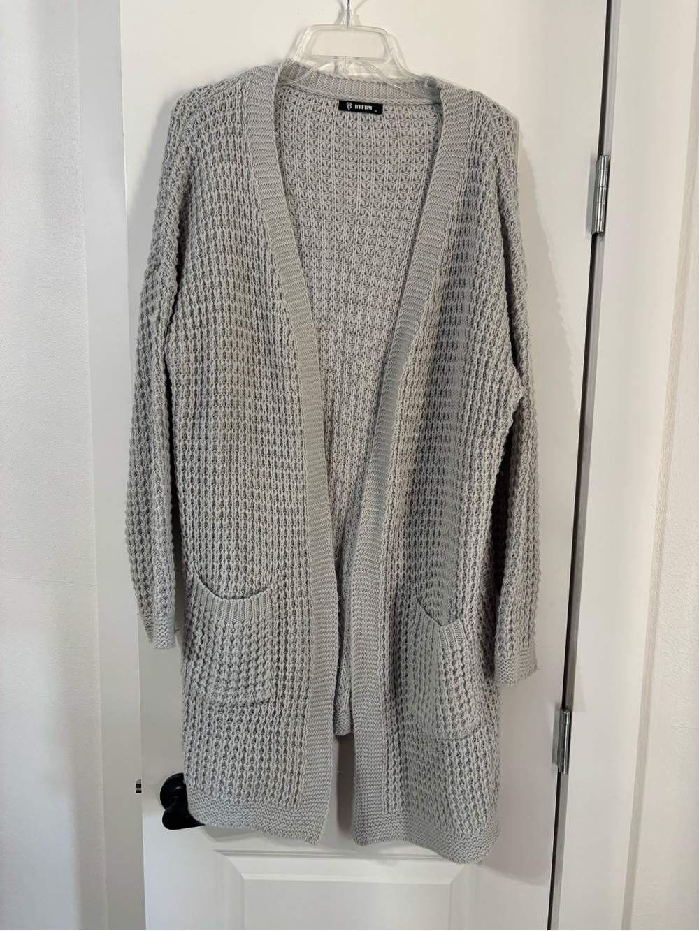 Light Gray Oversized Waffle Knit Cardigan